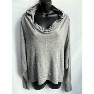 Lucy Oversized Stretch Jersey Knit Dolman Sleeve Yoga Active Hooded Top Grey XS